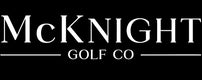 A black rectangular graphic with large white serif text reading 'McKNIGHT' and smaller text 'GOLF CO' centered below, with thin white horizontal lines on either side.