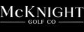 A black rectangular graphic with large white serif text reading 'McKNIGHT' and smaller text 'GOLF CO' centered below, with thin white horizontal lines on either side.