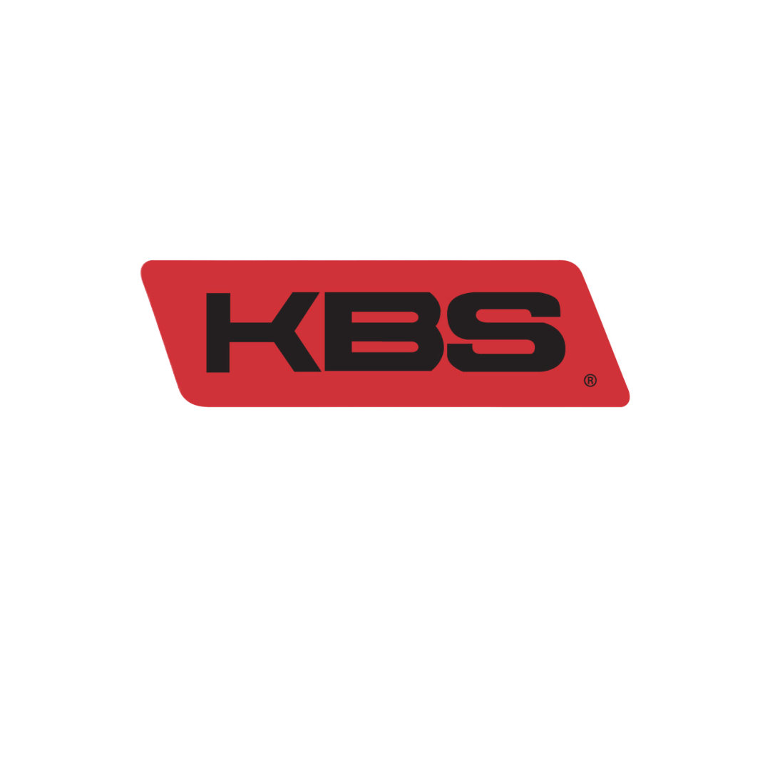The KBS logo, featuring bold black letters inside a red, shield-like shape with rounded corners, centered on a plain white background.